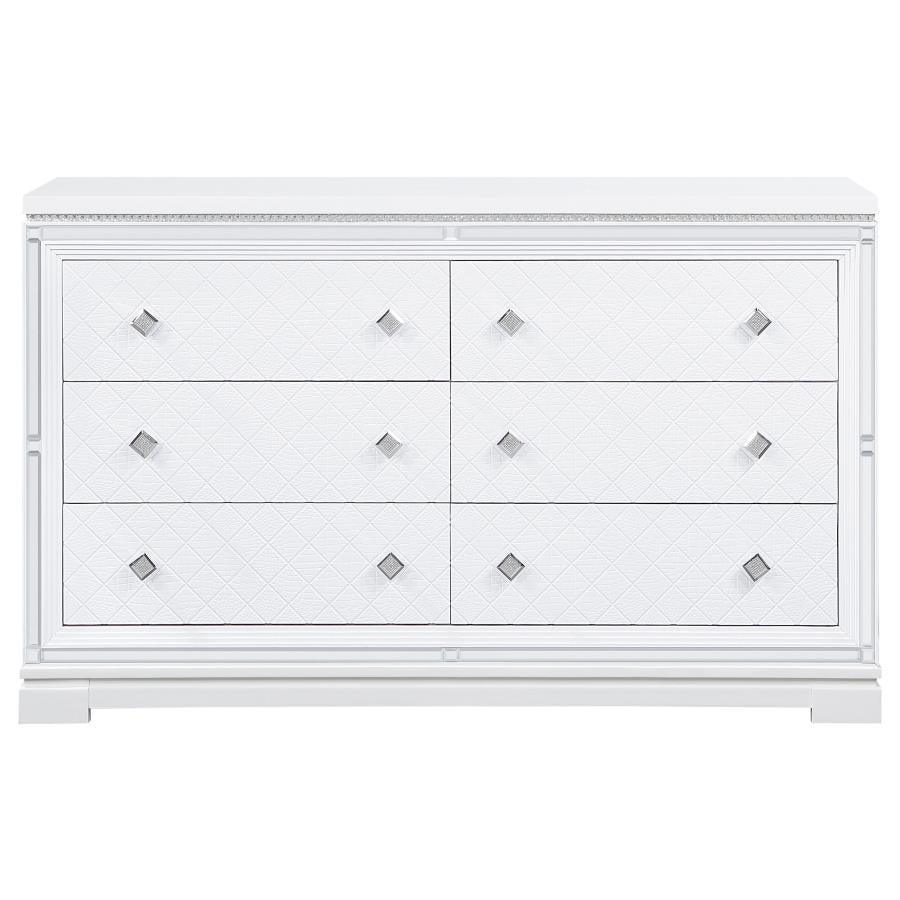 Eleanor Upholstered Tufted Bedroom Set White Coaster Queen, 4 Piece FredCo