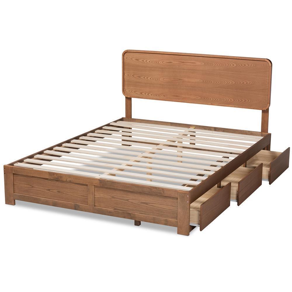 Eleni Modern and Contemporary Transitional Ash Walnut Brown Finished Wood Full Size 3-Drawer Platform Storage Bed FredCo