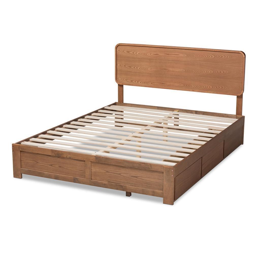 Eleni Modern and Contemporary Transitional Ash Walnut Brown Finished Wood Full Size 3-Drawer Platform Storage Bed FredCo
