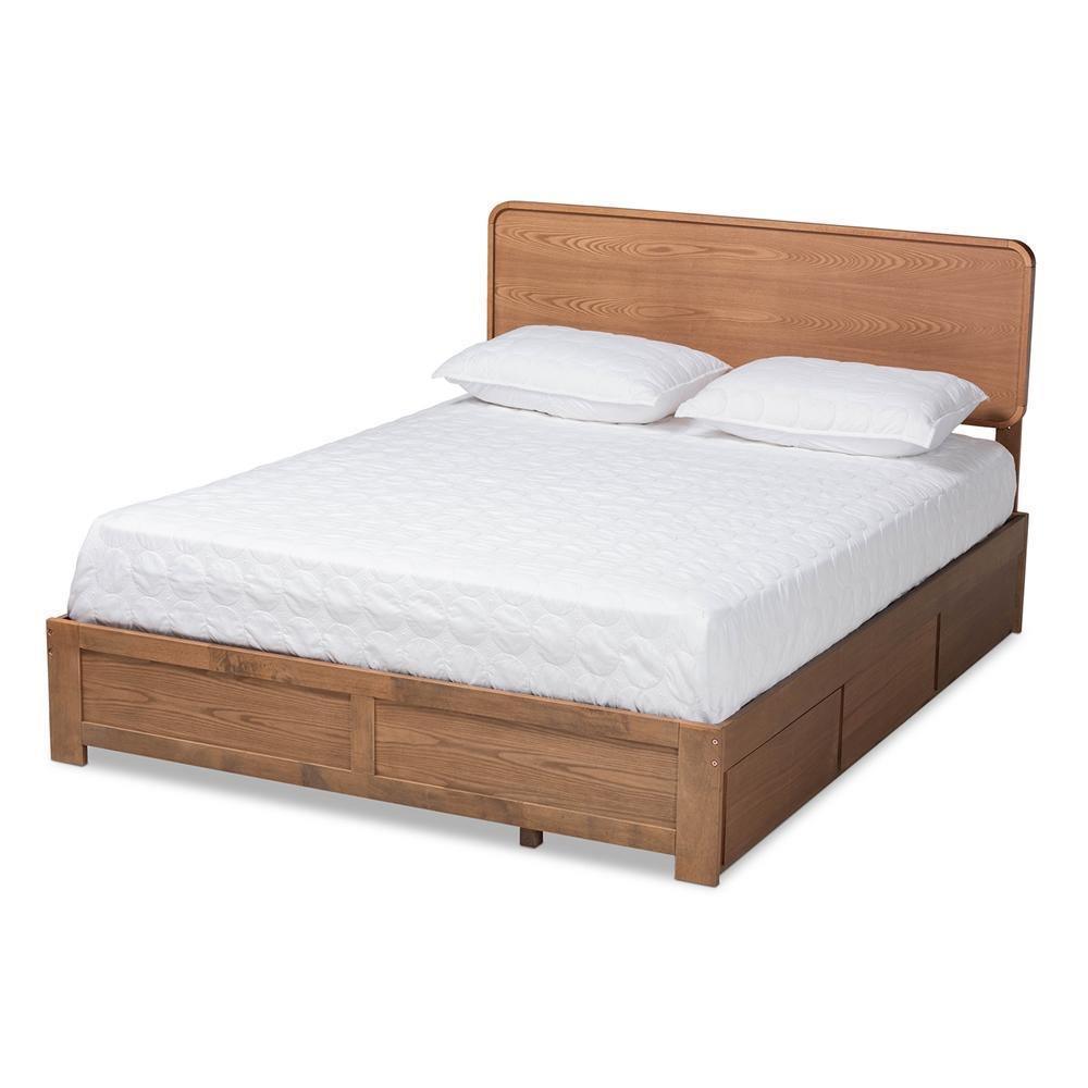 Eleni Modern and Contemporary Transitional Ash Walnut Brown Finished Wood Full Size 3-Drawer Platform Storage Bed FredCo
