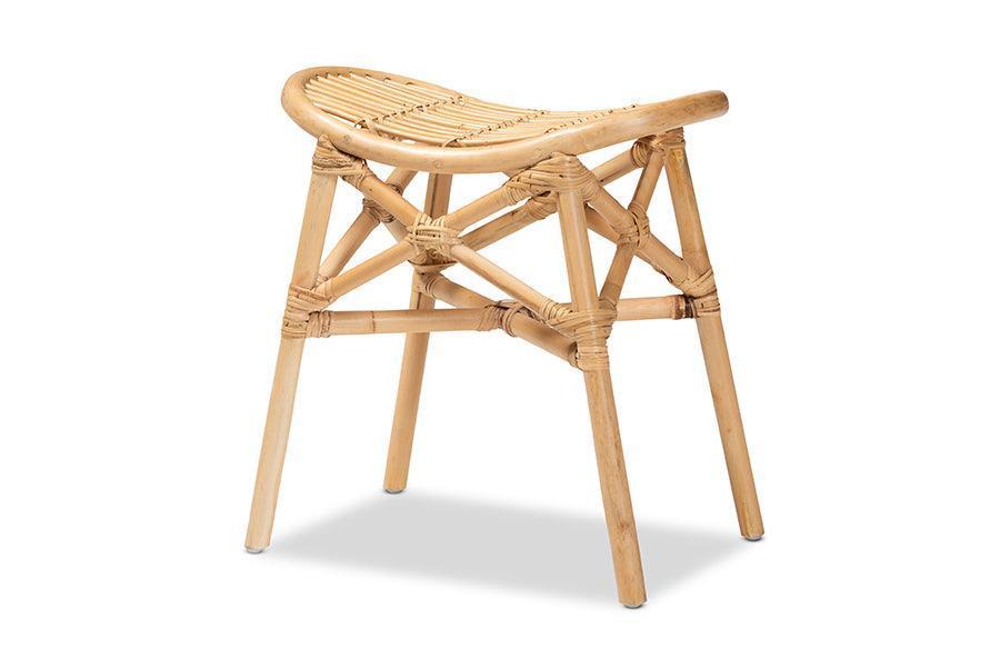 Elgon Modern Bohemian Natural Brown Rattan Footstool FredCo