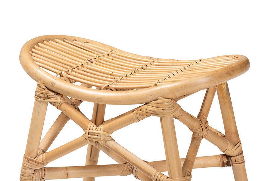 Elgon Modern Bohemian Natural Brown Rattan Footstool FredCo