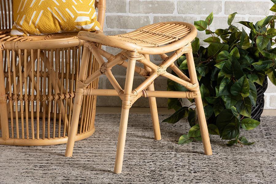 Elgon Modern Bohemian Natural Brown Rattan Footstool FredCo