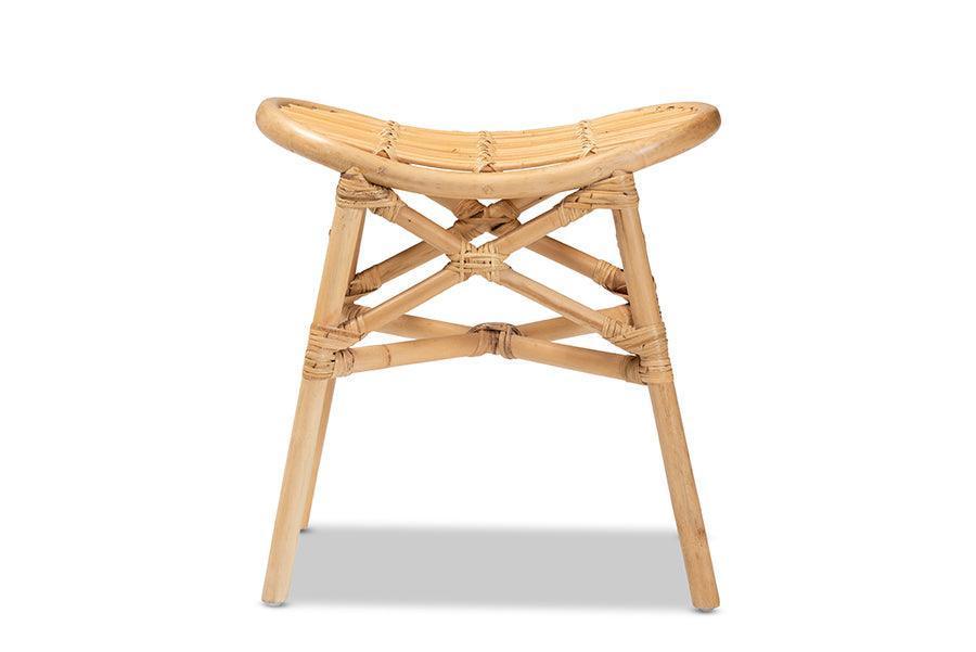 Elgon Modern Bohemian Natural Brown Rattan Footstool FredCo