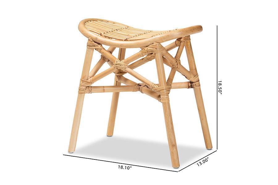 Elgon Modern Bohemian Natural Brown Rattan Footstool FredCo