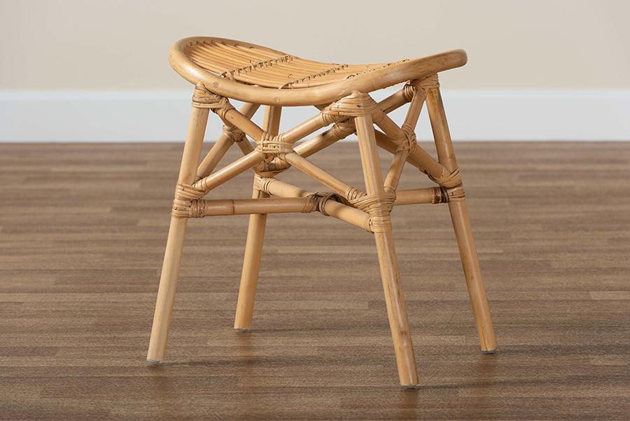 Elgon Modern Bohemian Natural Brown Rattan Footstool FredCo