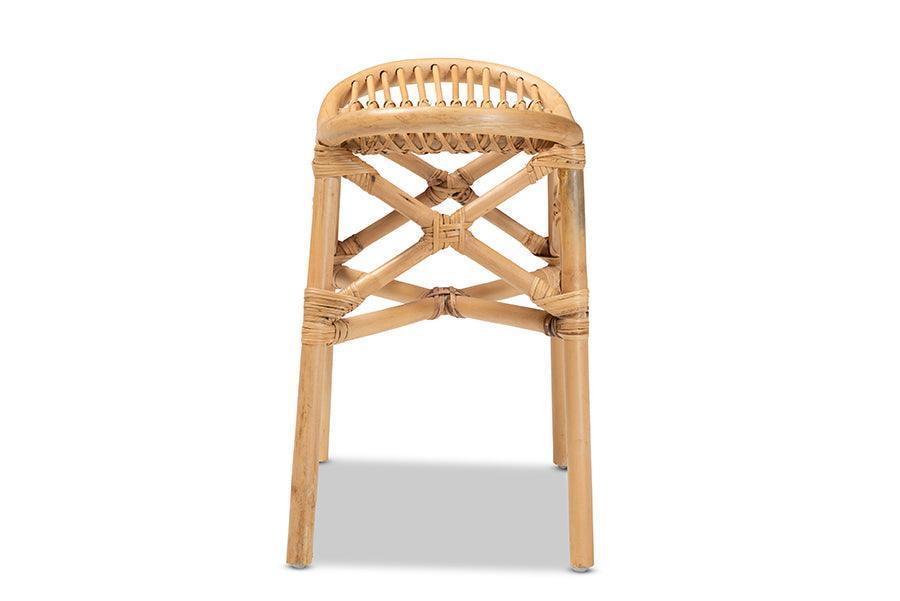 Elgon Modern Bohemian Natural Brown Rattan Footstool FredCo