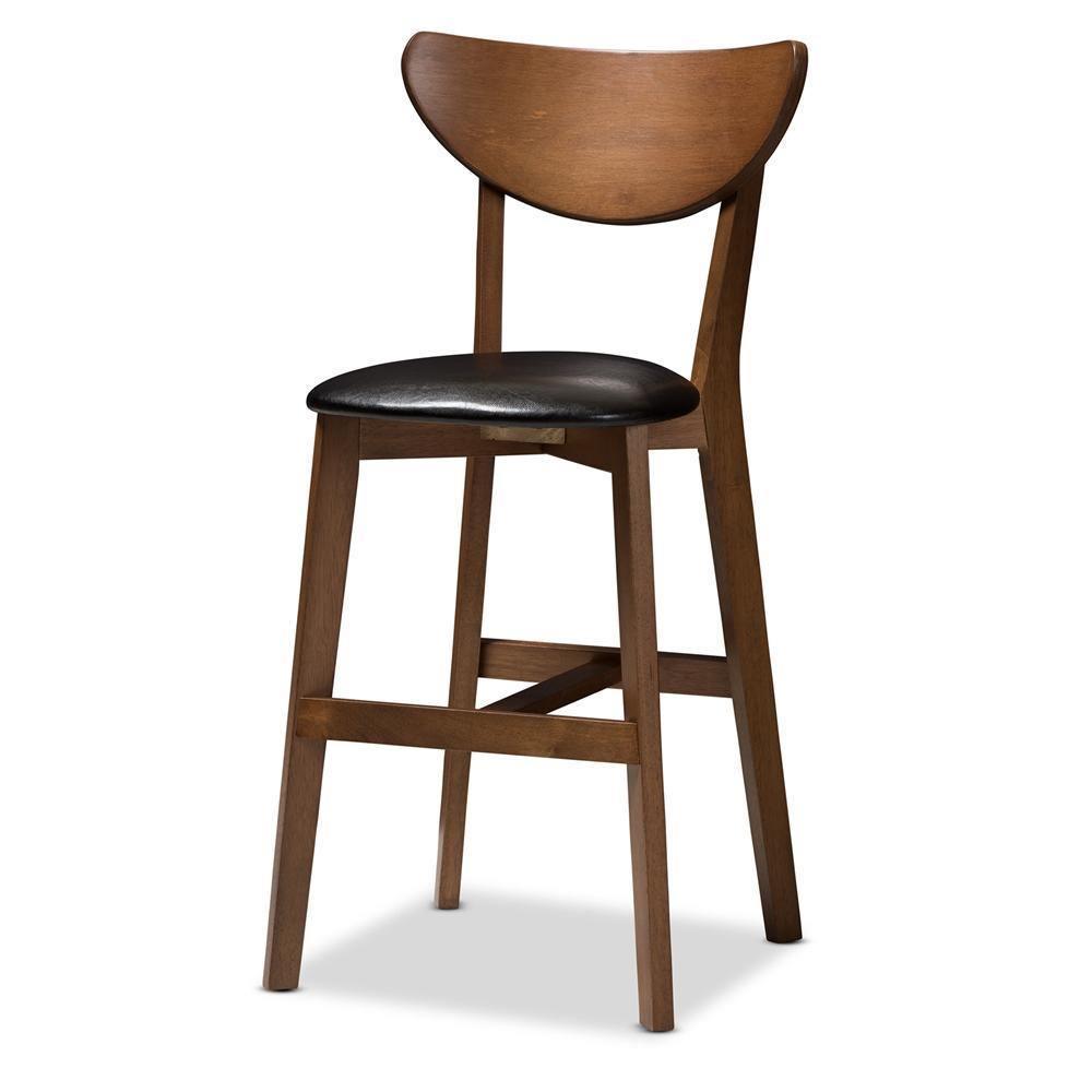 Eline Mid-Century Modern Black Faux Leather Upholstered Walnut Finished 5-Piece Pub Set FredCo