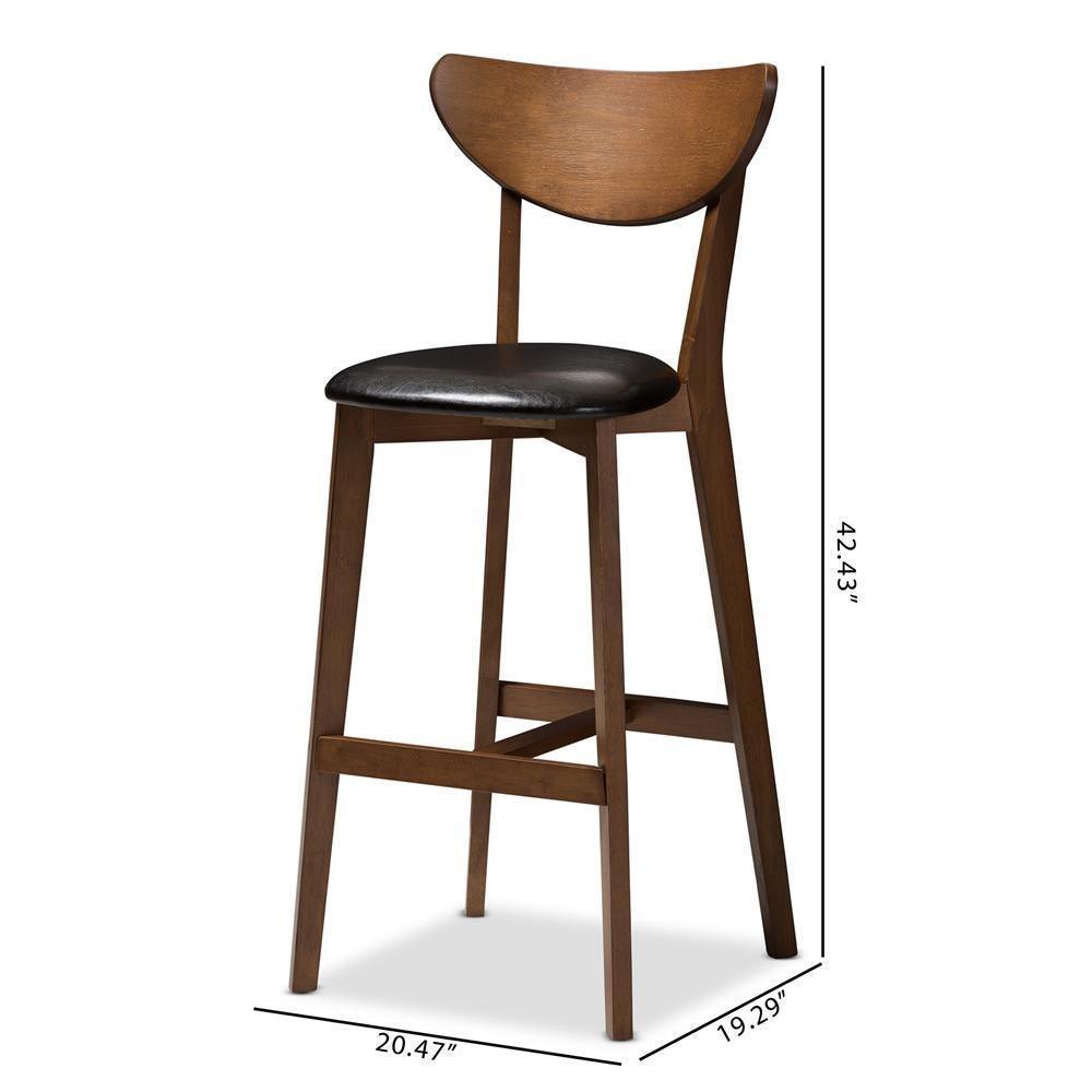 Eline Mid-Century Modern Black Faux Leather Upholstered Walnut Finished Bar Stool (Set of 2) FredCo