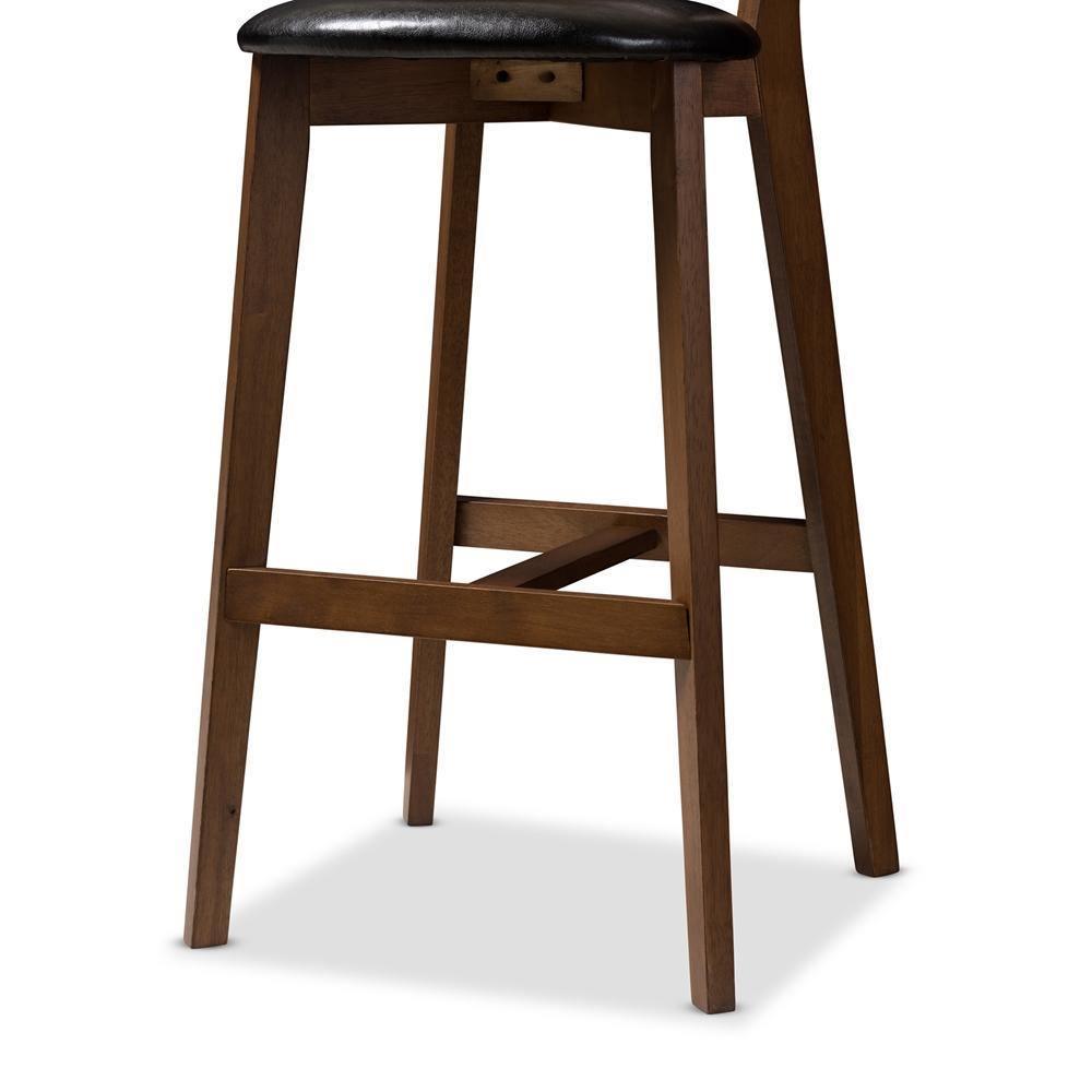 Eline Mid-Century Modern Black Faux Leather Upholstered Walnut Finished Bar Stool (Set of 2) FredCo
