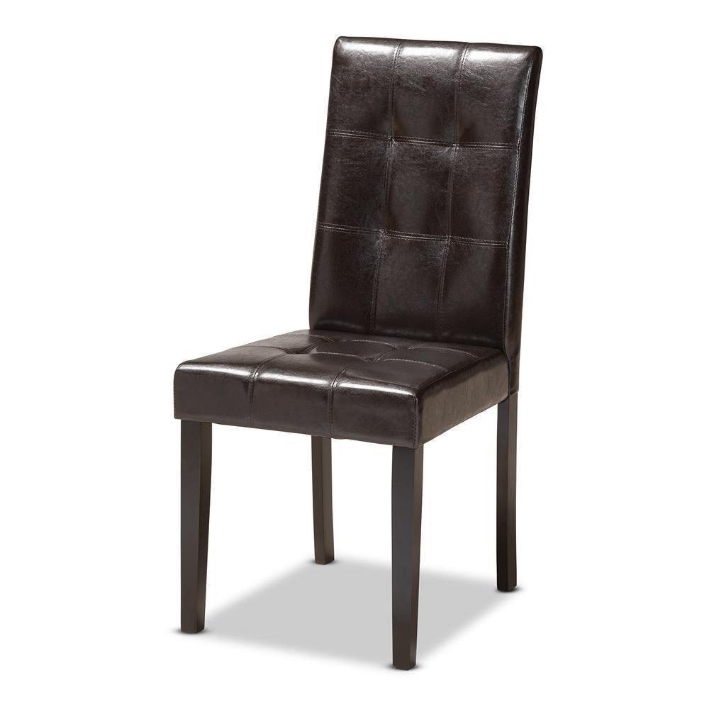 Elira Modern and Contemporary Dark Brown Faux Leather Upholstered and Dark Brown Finished Wood 5-Piece Dining Set FredCo