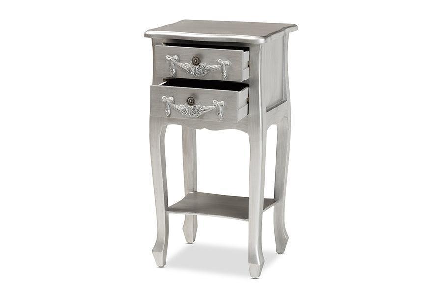 Eliya Classic and Traditional Brushed Silver Finished Wood 2-Drawer Nightstand FredCo