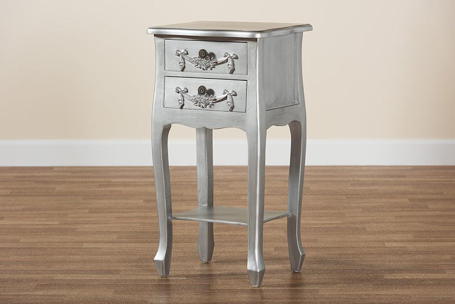 Eliya Classic and Traditional Brushed Silver Finished Wood 2-Drawer Nightstand FredCo