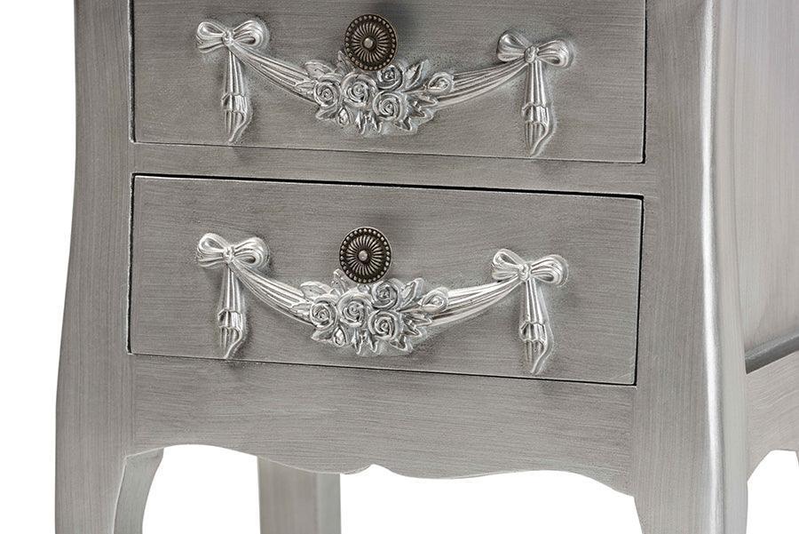 Eliya Classic and Traditional Brushed Silver Finished Wood 2-Drawer Nightstand FredCo