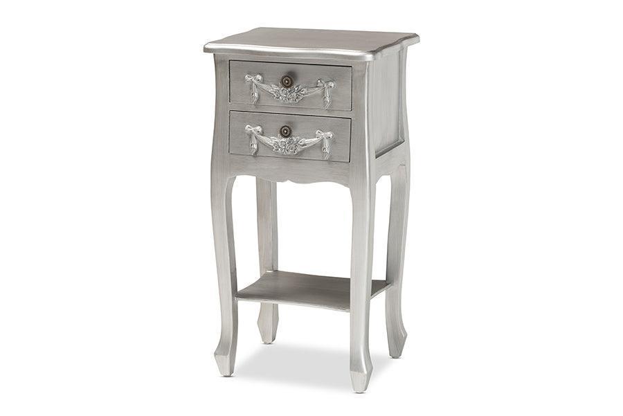 Eliya Classic and Traditional Brushed Silver Finished Wood 2-Drawer Nightstand FredCo
