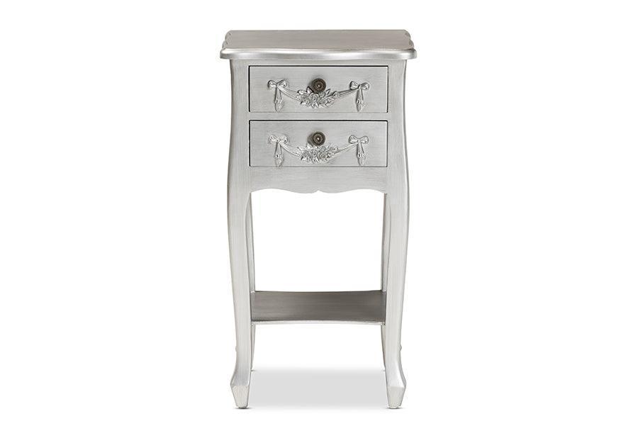 Eliya Classic and Traditional Brushed Silver Finished Wood 2-Drawer Nightstand FredCo