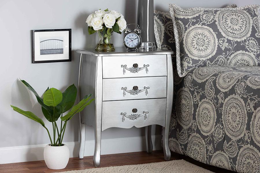 Eliya Classic and Traditional Brushed Silver Finished Wood 3-Drawer Storage Cabinet FredCo