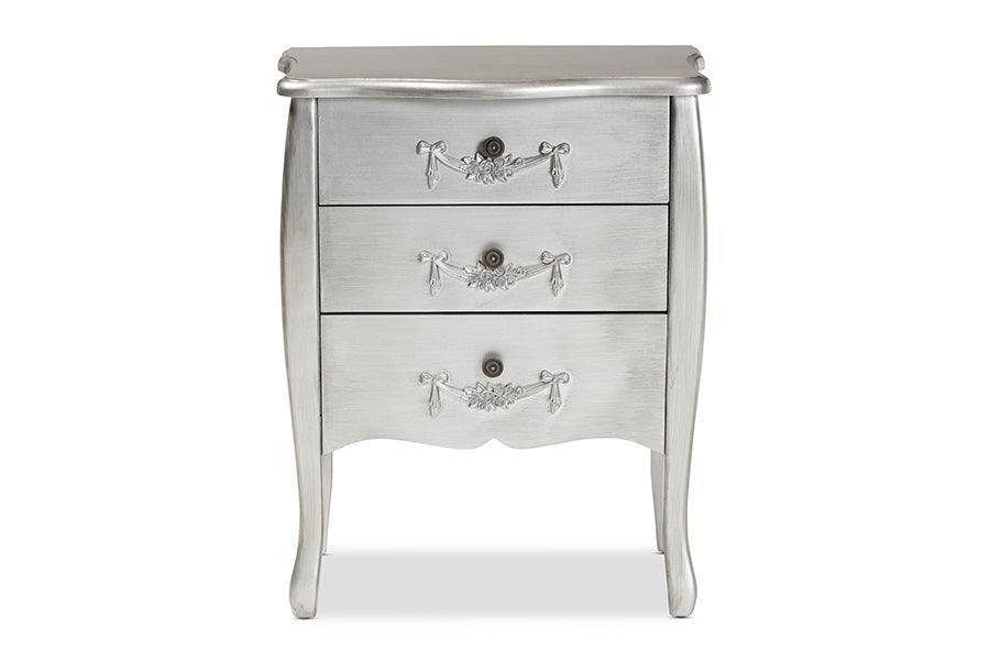 Eliya Classic and Traditional Brushed Silver Finished Wood 3-Drawer Storage Cabinet FredCo