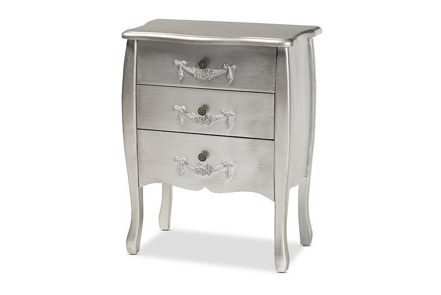 Eliya Classic and Traditional Brushed Silver Finished Wood 3-Drawer Storage Cabinet FredCo