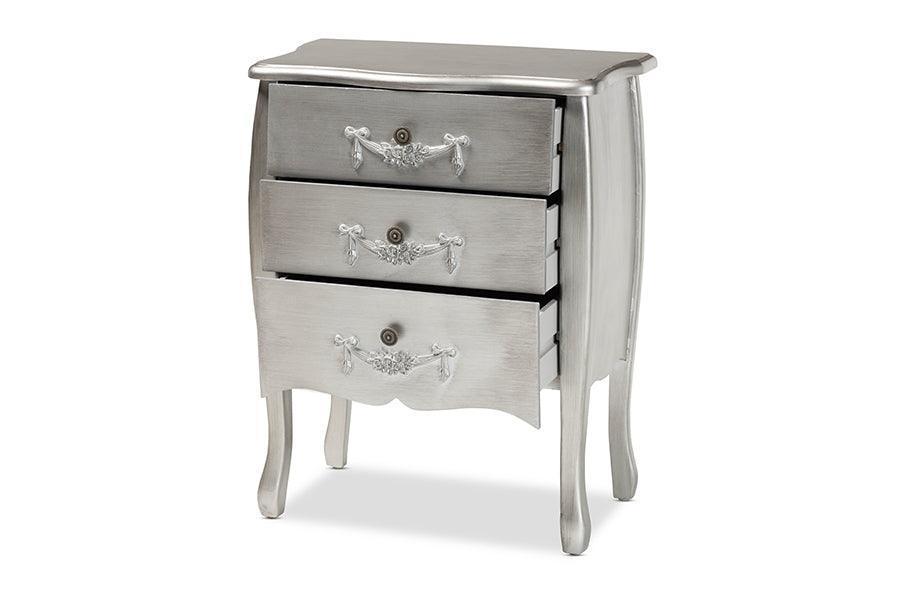 Eliya Classic and Traditional Brushed Silver Finished Wood 3-Drawer Storage Cabinet FredCo
