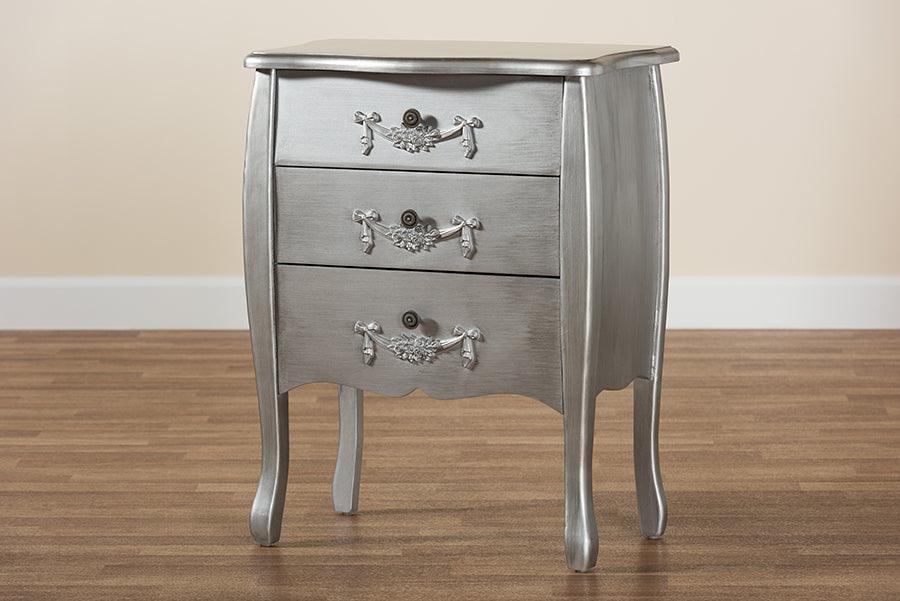 Eliya Classic and Traditional Brushed Silver Finished Wood 3-Drawer Storage Cabinet FredCo