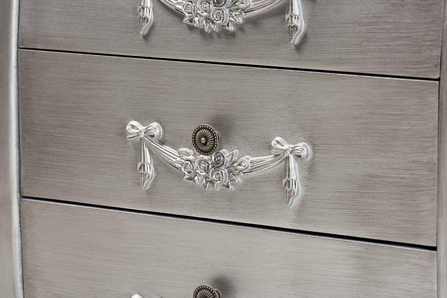 Eliya Classic and Traditional Brushed Silver Finished Wood 3-Drawer Storage Cabinet FredCo