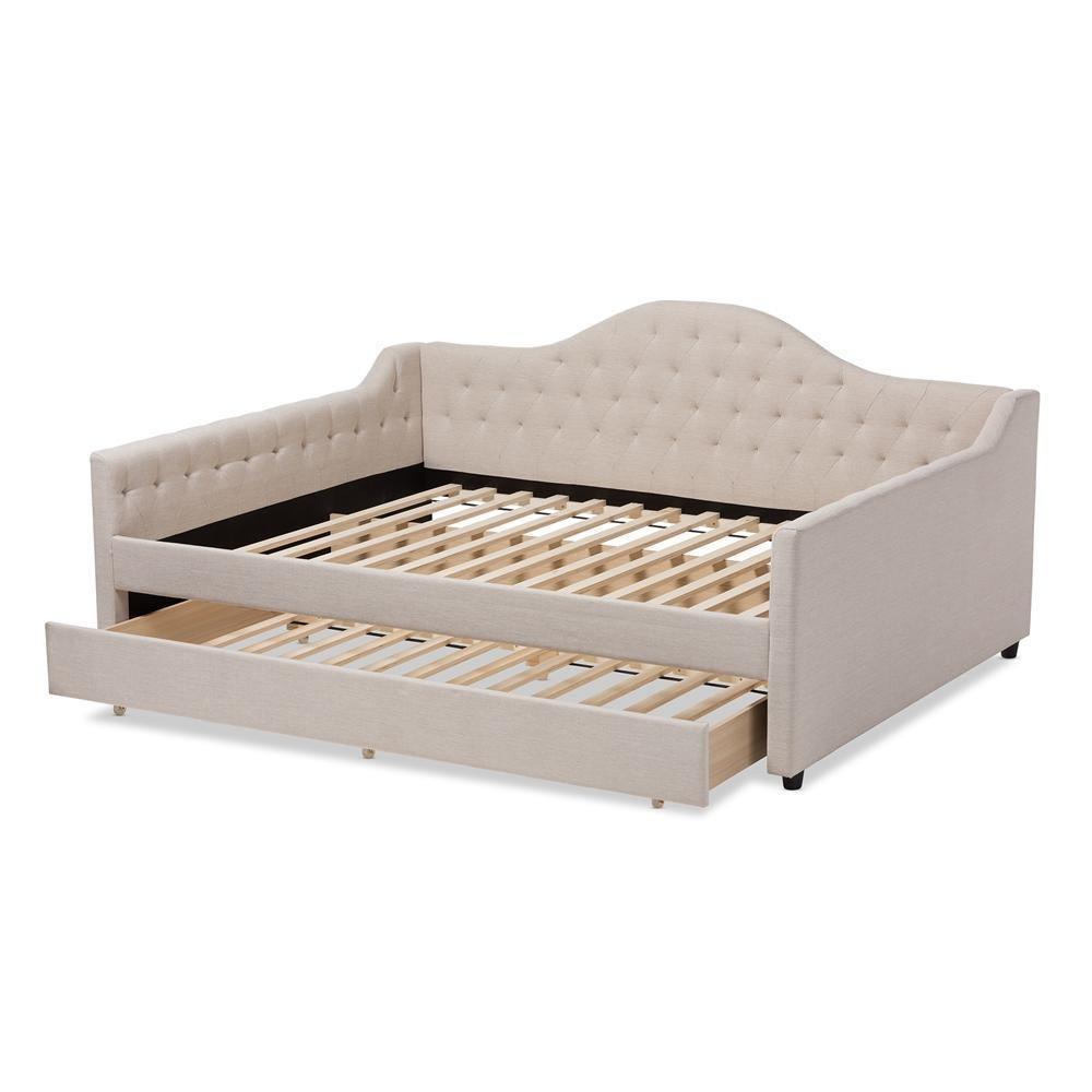 Eliza Modern and Contemporary Light Beige Fabric Upholstered Full Size Daybed with Trundle FredCo