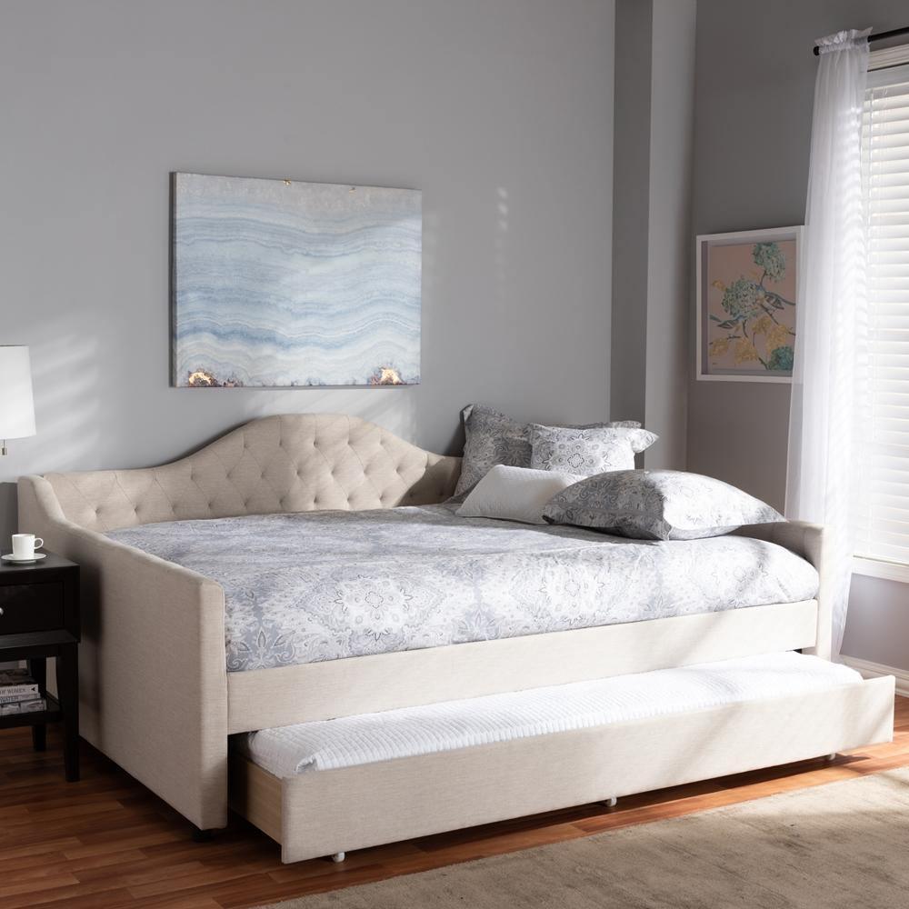 Eliza Modern and Contemporary Light Beige Fabric Upholstered Full Size Daybed with Trundle FredCo