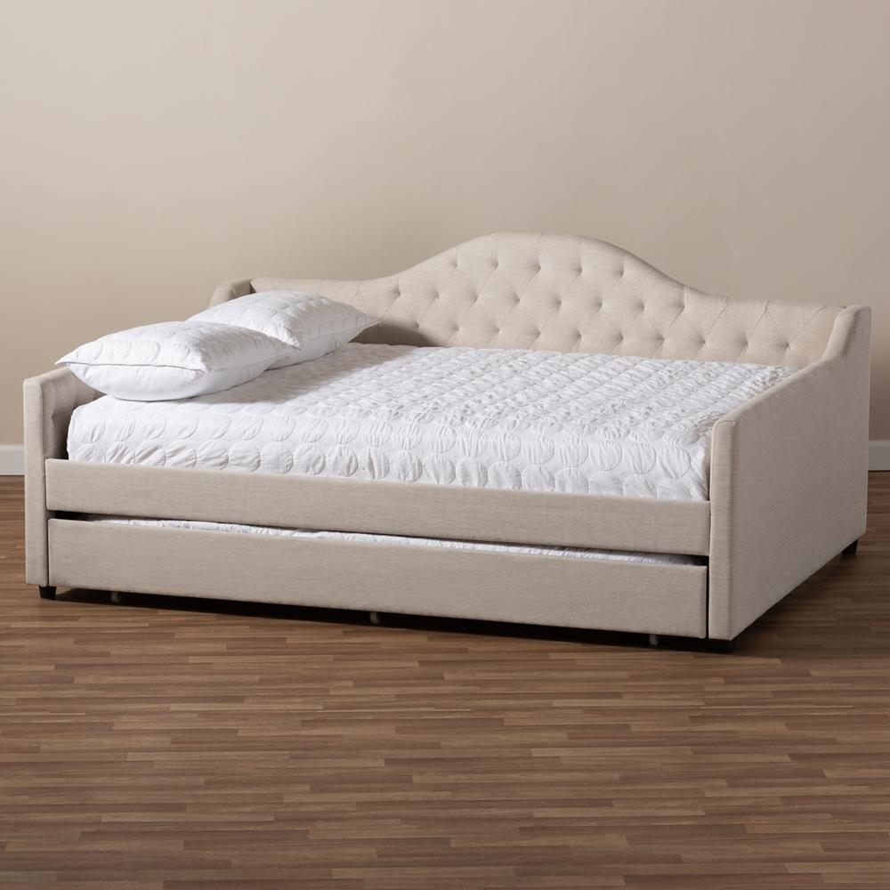 Eliza Modern and Contemporary Light Beige Fabric Upholstered Full Size Daybed with Trundle FredCo