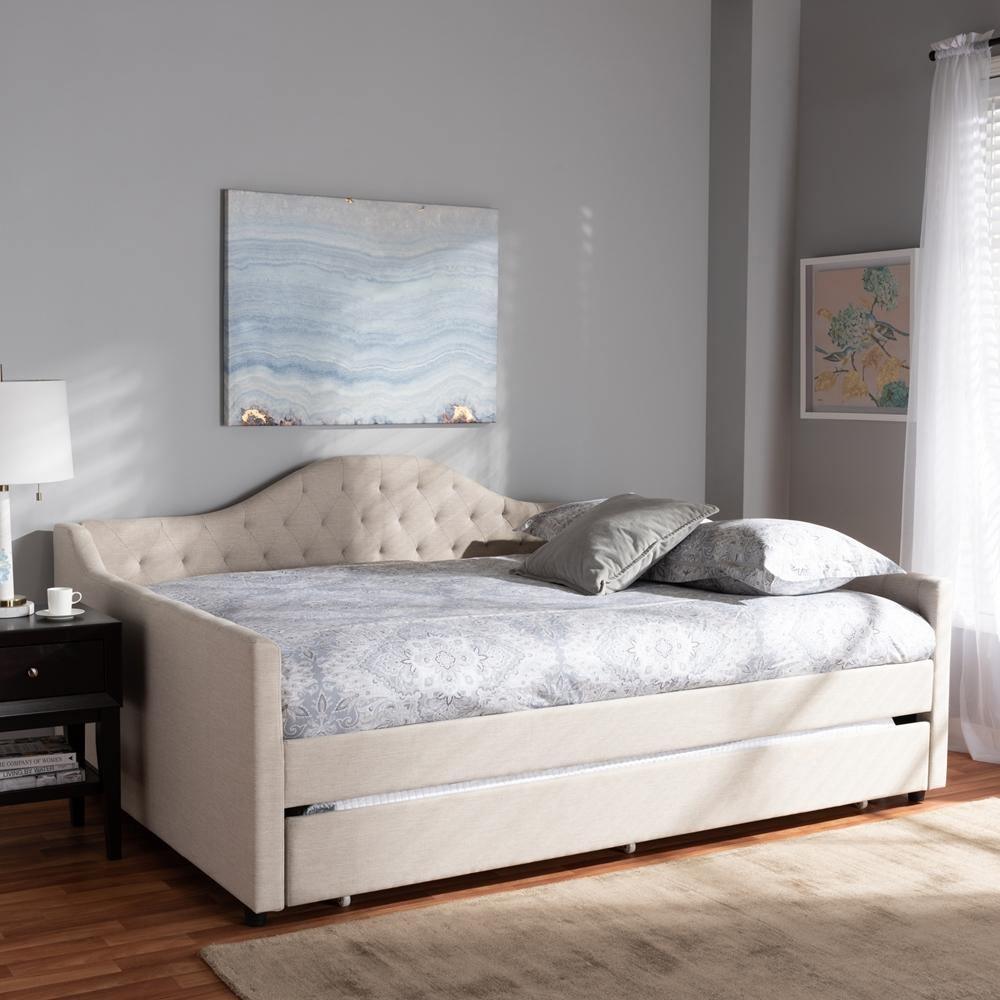 Eliza Modern and Contemporary Light Beige Fabric Upholstered Full Size Daybed with Trundle FredCo