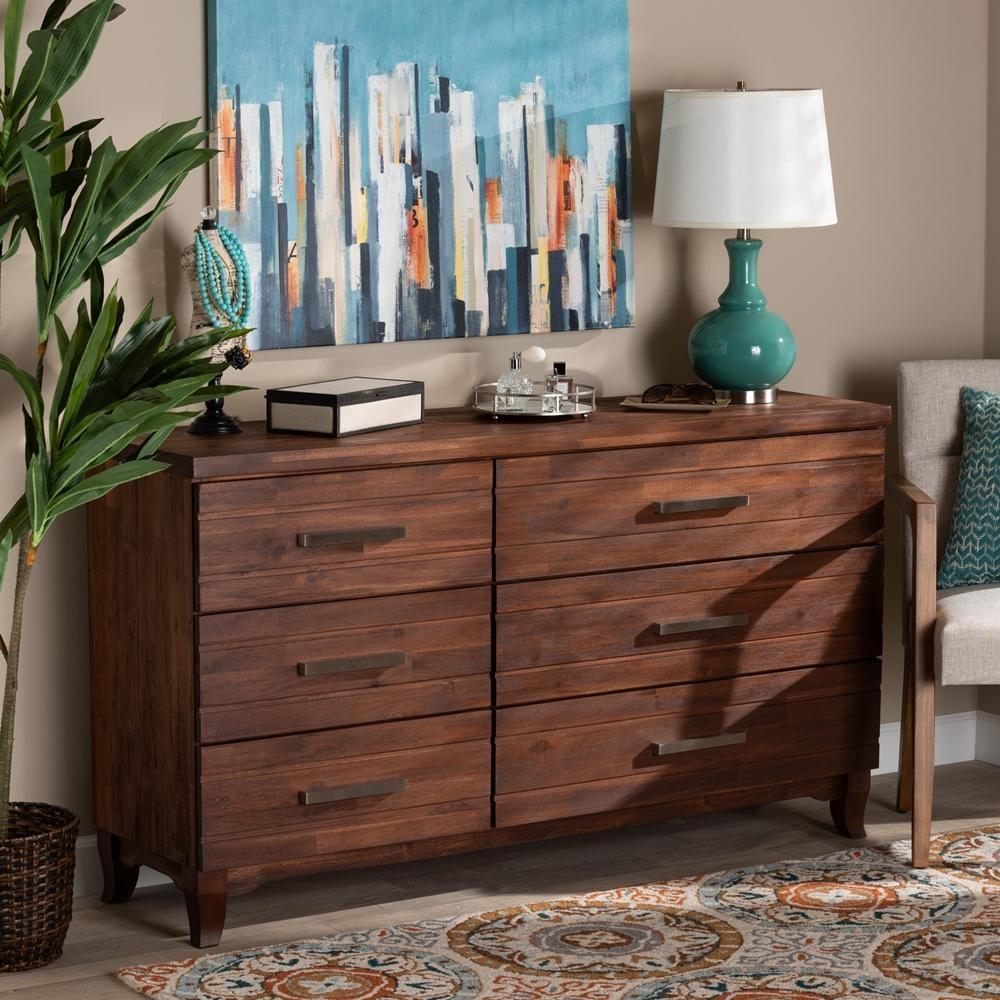 Ella Modern and Contemporary Warm Oak Brown Finished Wood 6-Drawer dresser FredCo