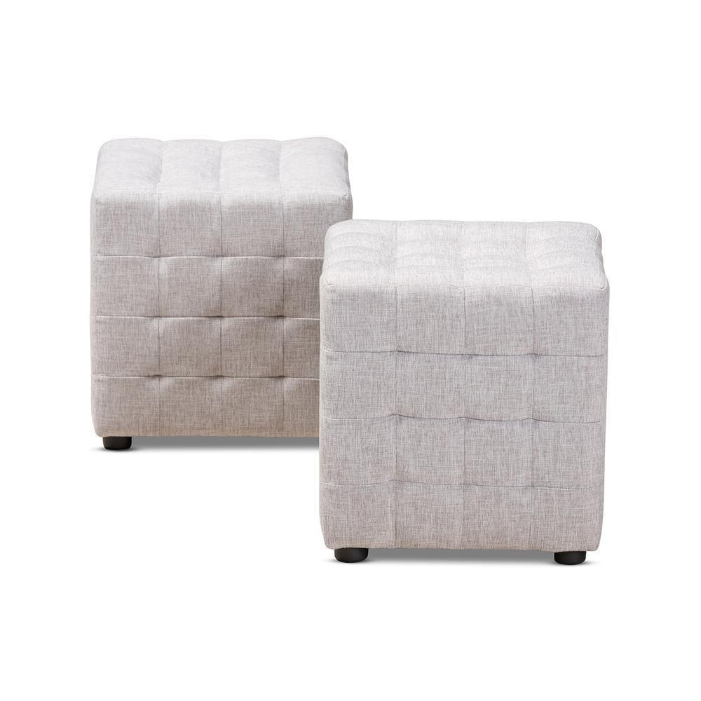 Elladio Modern and Contemporary Greyish Beige Fabric Upholstered Tufted Cube Ottoman (Set of 2) FredCo
