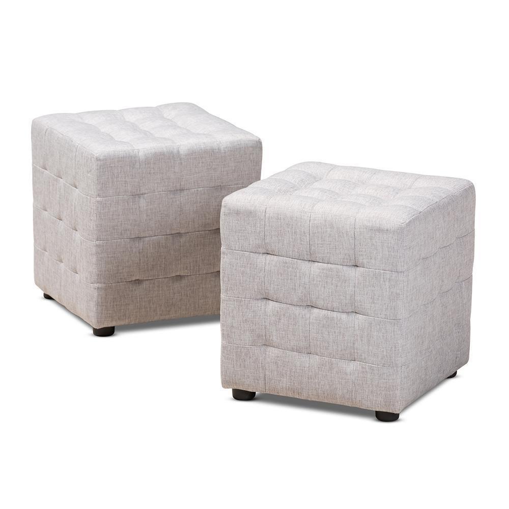 Elladio Modern and Contemporary Greyish Beige Fabric Upholstered Tufted Cube Ottoman (Set of 2) FredCo