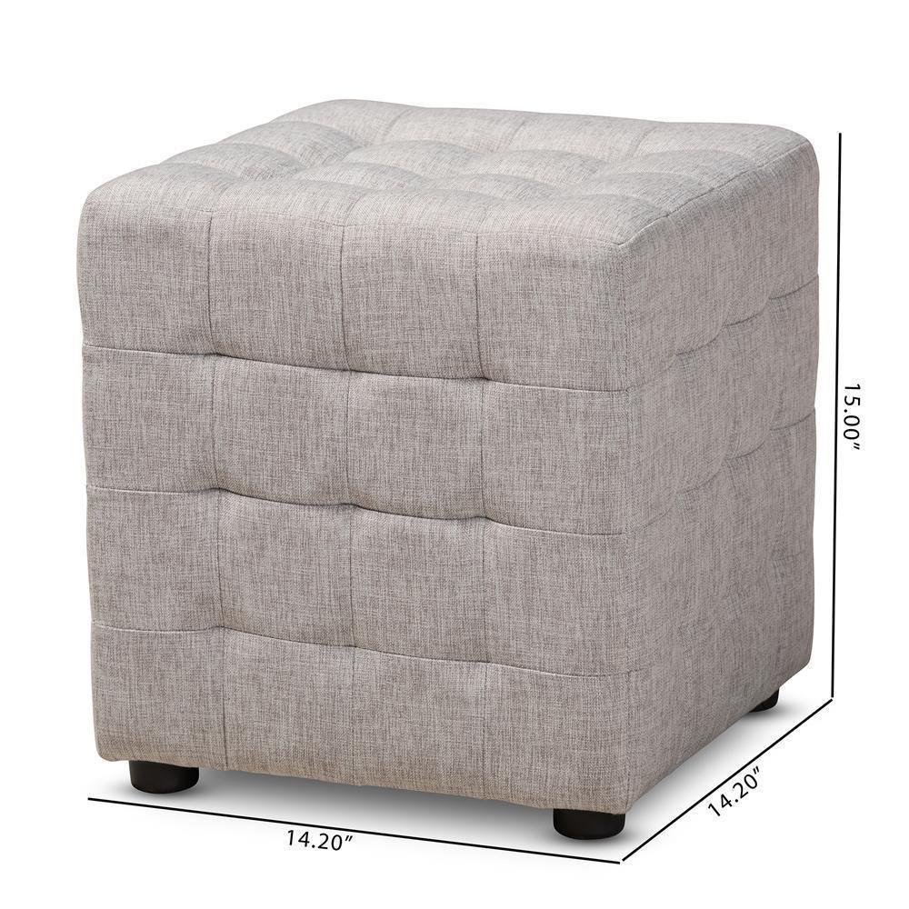 Elladio Modern and Contemporary Greyish Beige Fabric Upholstered Tufted Cube Ottoman (Set of 2) FredCo