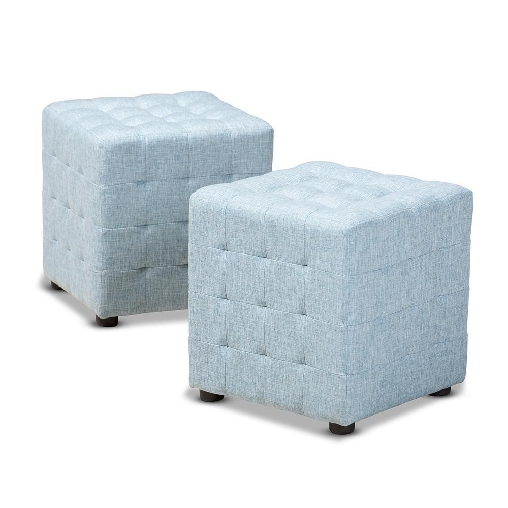 Elladio Modern and Contemporary Light Blue Fabric Upholstered Tufted Cube Ottoman (Set of 2) FredCo