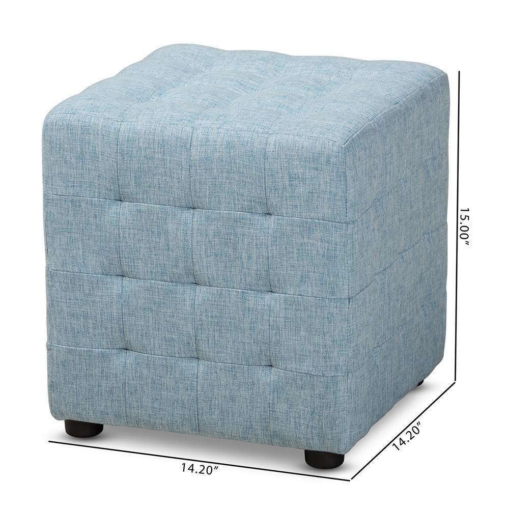 Elladio Modern and Contemporary Light Blue Fabric Upholstered Tufted Cube Ottoman (Set of 2) FredCo
