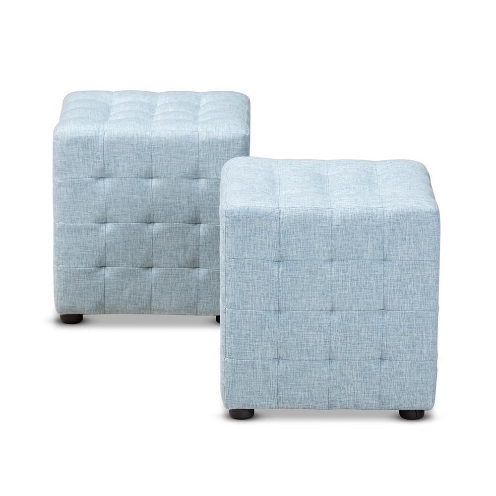 Elladio Modern and Contemporary Light Blue Fabric Upholstered Tufted Cube Ottoman (Set of 2) FredCo