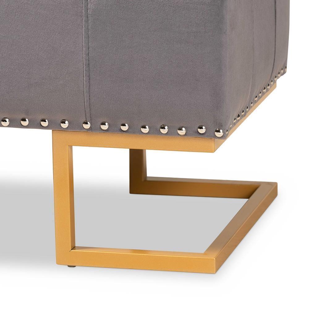 Ellery Luxe and Glam Grey Velvet Fabric Upholstered and Gold Finished Metal Storage Ottoman FredCo