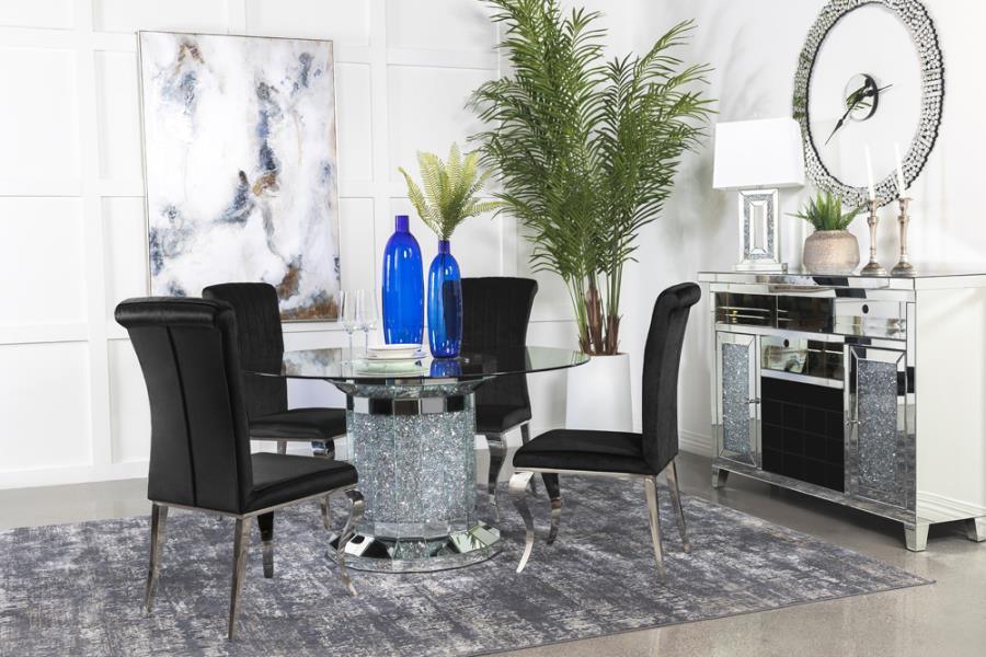 Ellie 5-piece Cylinder Pedestal Dining Room Set Mirror and Black 115551-S5 Coaster FredCo