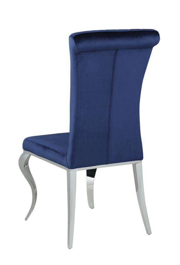 Ellie 5-piece Cylinder Pedestal Dining Room Set Mirror and Ink Blue 115551-S5B Coaster FredCo