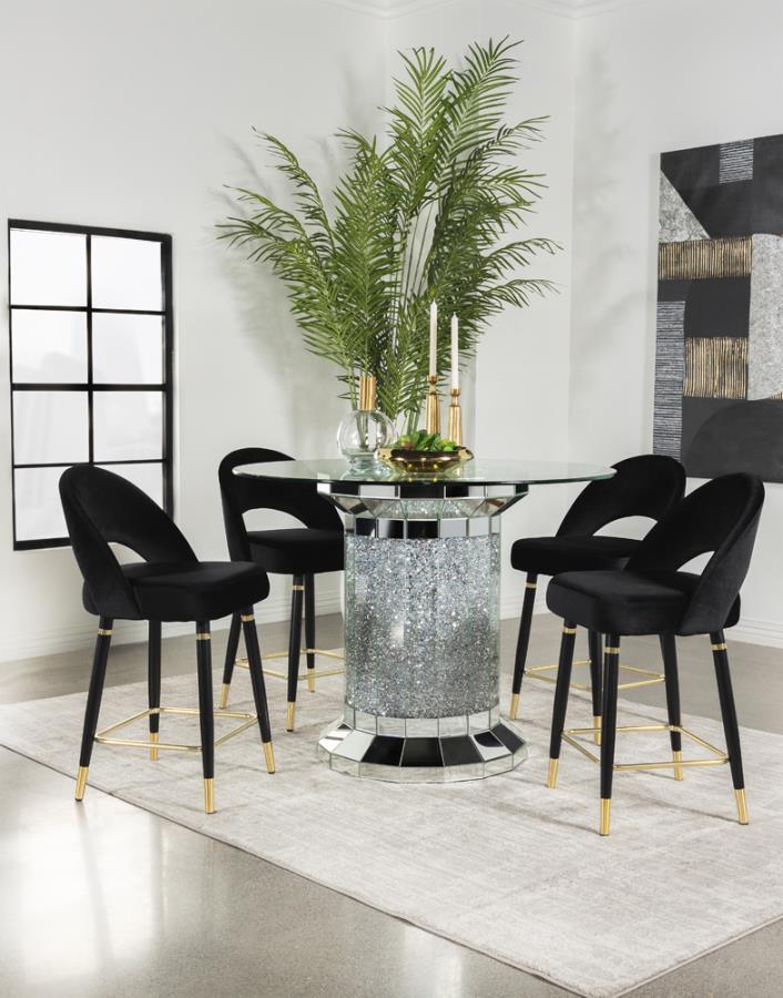 Ellie 5-piece Pedestal Counter Height Dining Room Set Mirror and Black 115558-S5 Coaster FredCo