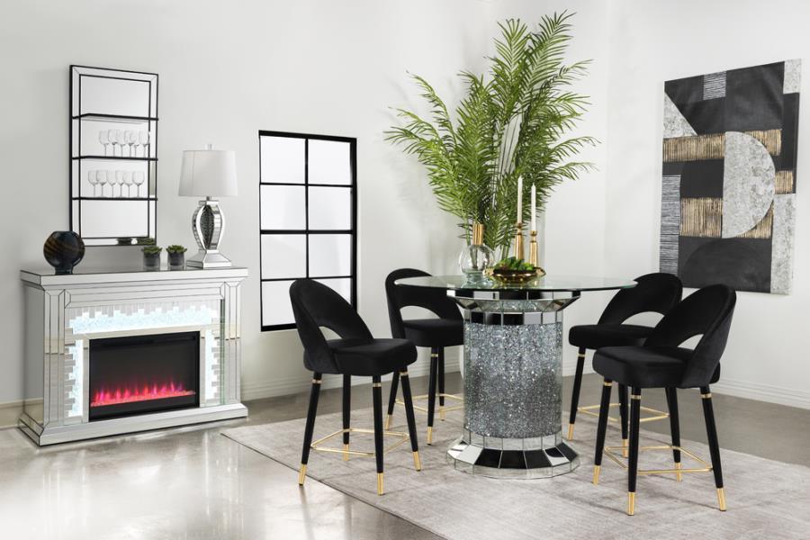 Ellie 5-piece Pedestal Counter Height Dining Room Set Mirror and Black 115558-S5 Coaster FredCo