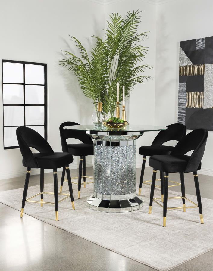 Ellie 5-piece Pedestal Counter Height Dining Room Set Mirror and Black 115558-S5 Coaster FredCo