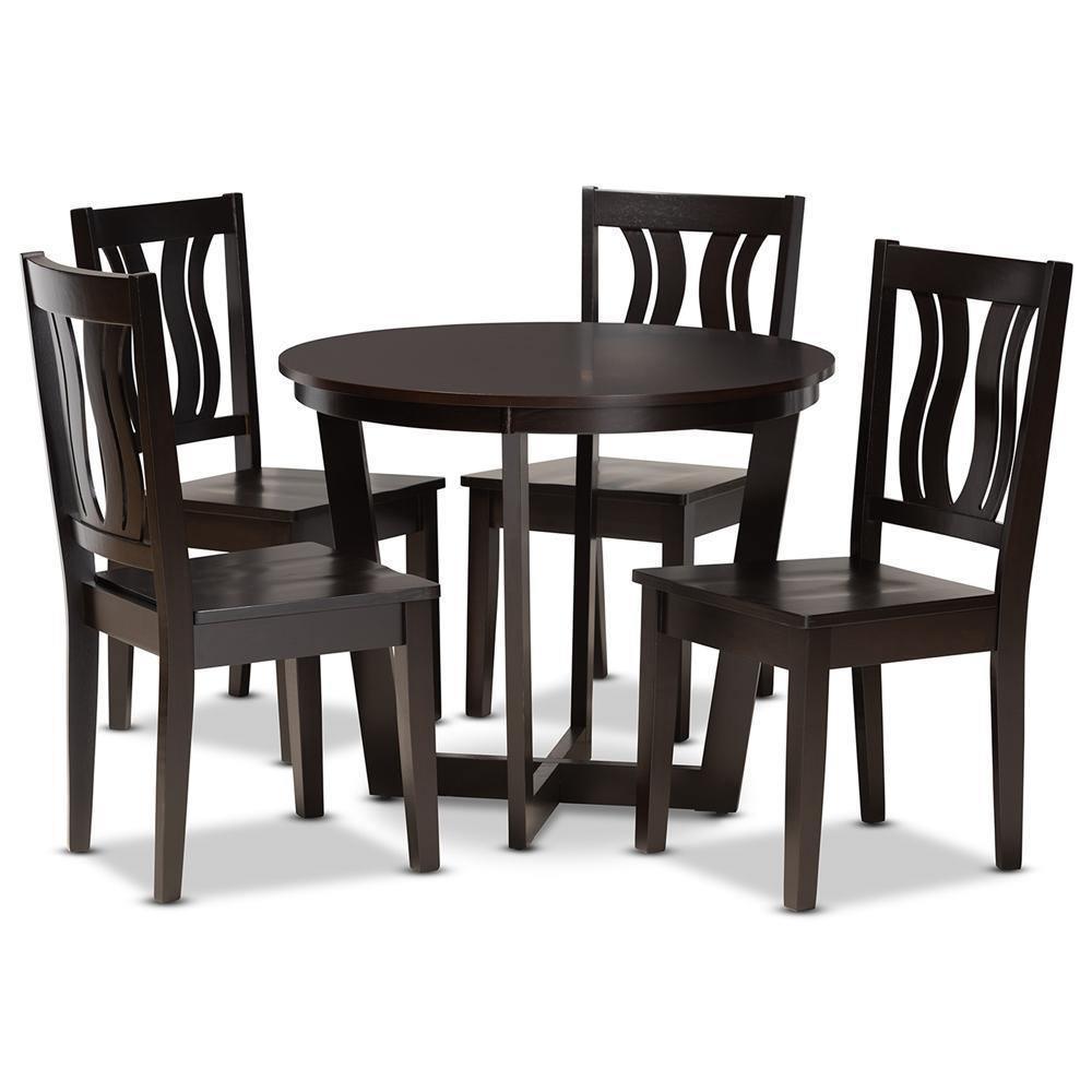 Elodia Modern and Contemporary Transitional Dark Brown Finished Wood 5-Piece Dining Set FredCo