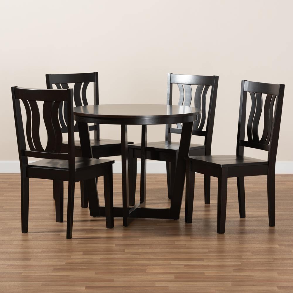 Elodia Modern and Contemporary Transitional Dark Brown Finished Wood 5-Piece Dining Set FredCo