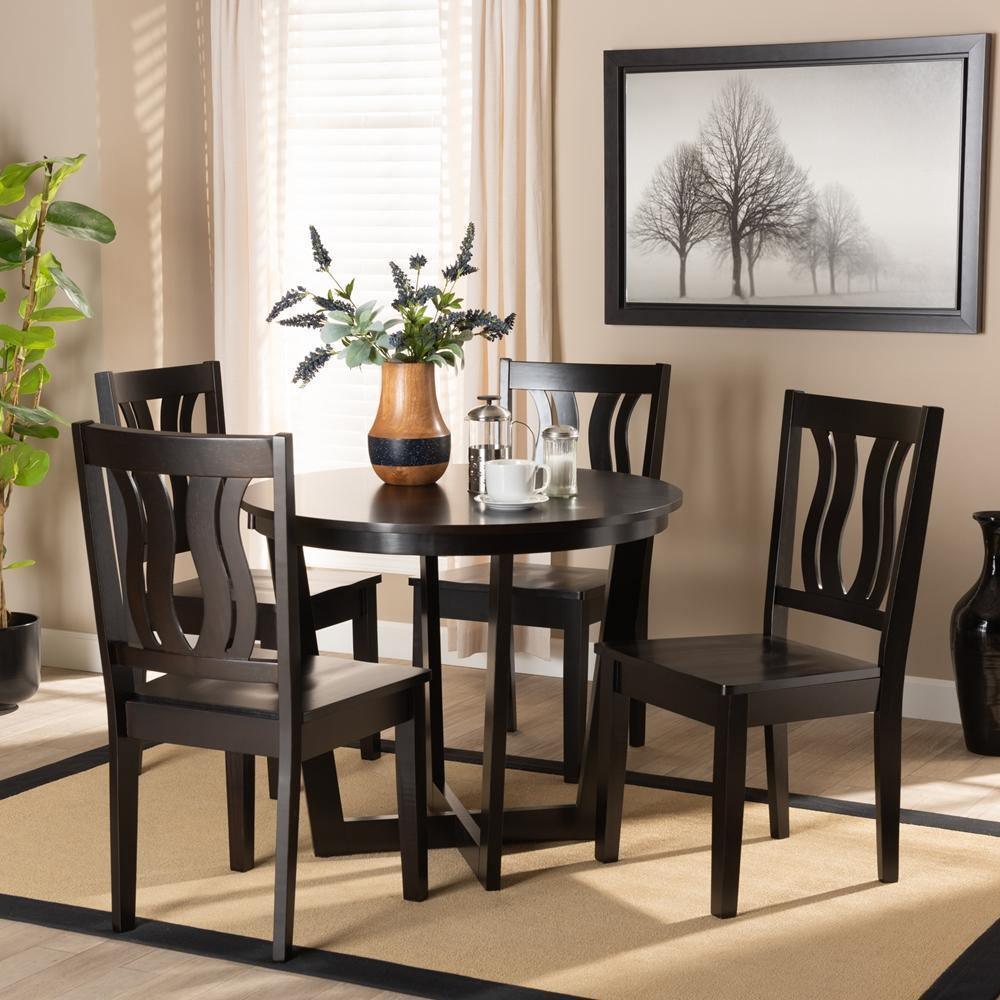 Elodia Modern and Contemporary Transitional Dark Brown Finished Wood 5-Piece Dining Set FredCo