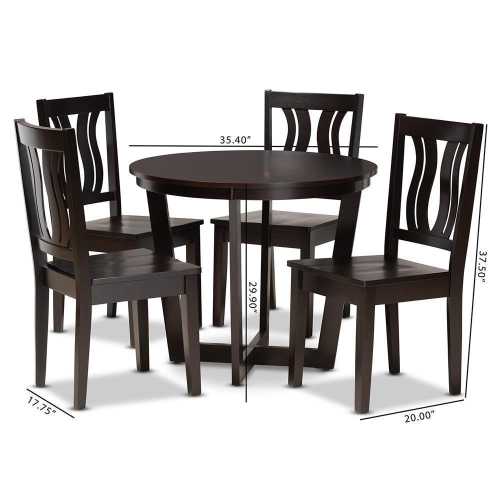 Elodia Modern and Contemporary Transitional Dark Brown Finished Wood 5-Piece Dining Set FredCo