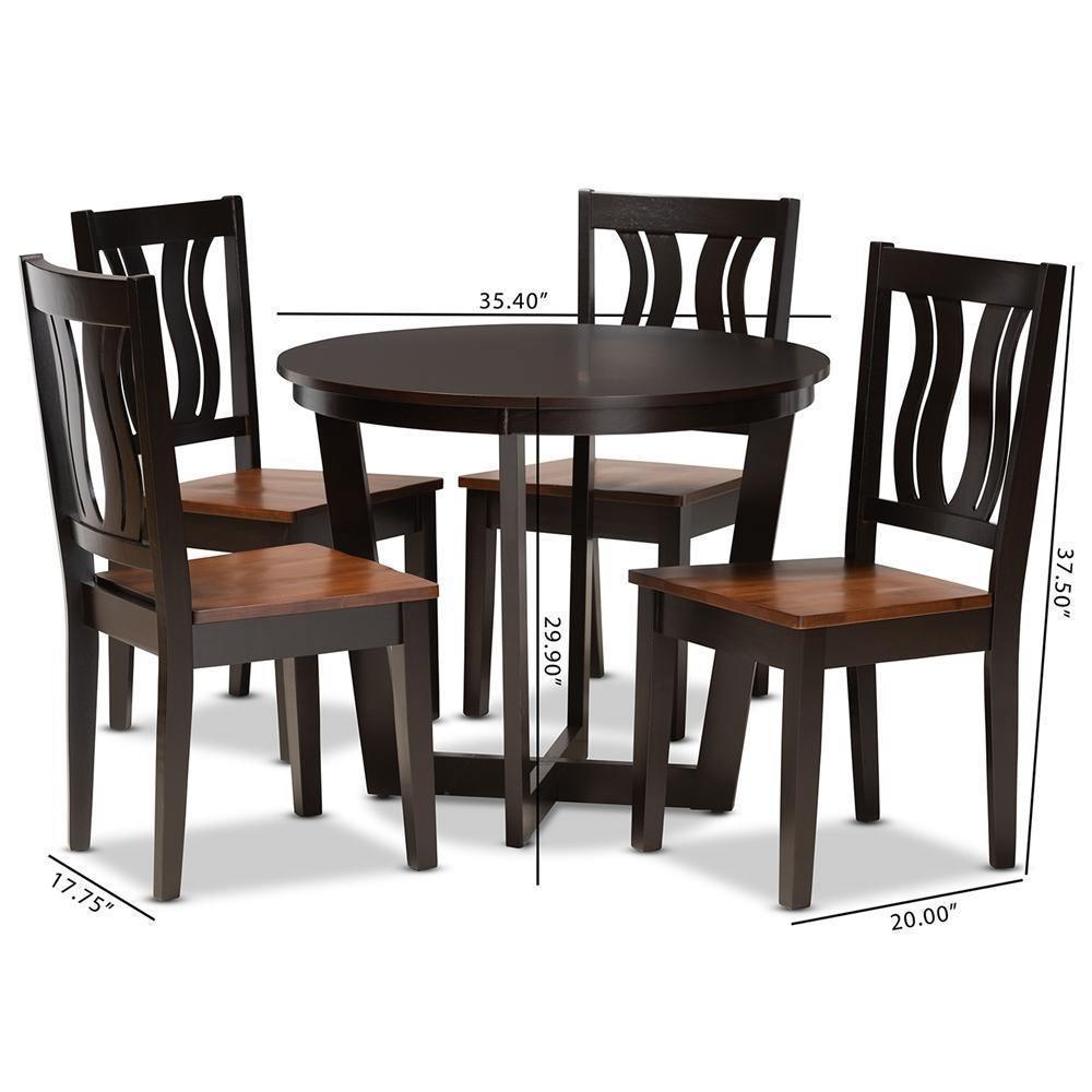 Elodia Modern and Contemporary Transitional Two-Tone Dark Brown and Walnut Brown Finished Wood 5-Piece Dining Set FredCo