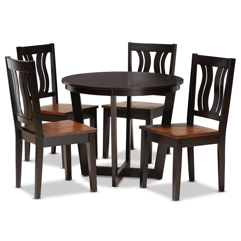 Elodia Modern and Contemporary Transitional Two-Tone Dark Brown and Walnut Brown Finished Wood 5-Piece Dining Set FredCo