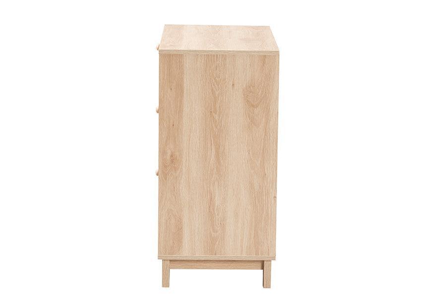 Elsbeth Japandi Oak Brown Finished Wood and Natural Rattan 3-Drawer Storage Cabinet FredCo